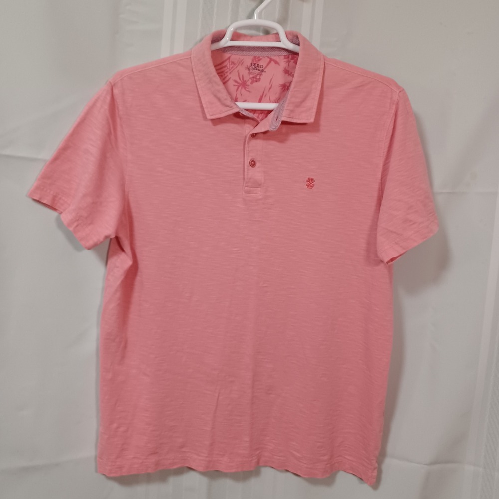 IZOD Saltwater Relaxed Classics Mens Large Coral Pink Slub Polo Shirt 45PK049